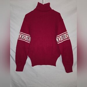Vtg Robert Bruce Unisex M Red Turtleneck Sleeve Design Poss. Wool Blend No Tag
